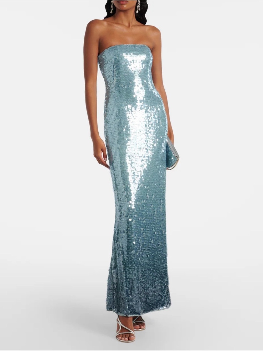 SIMKHAI Leilani Blue Sequin Strapless Gown - Picture 1 of 6